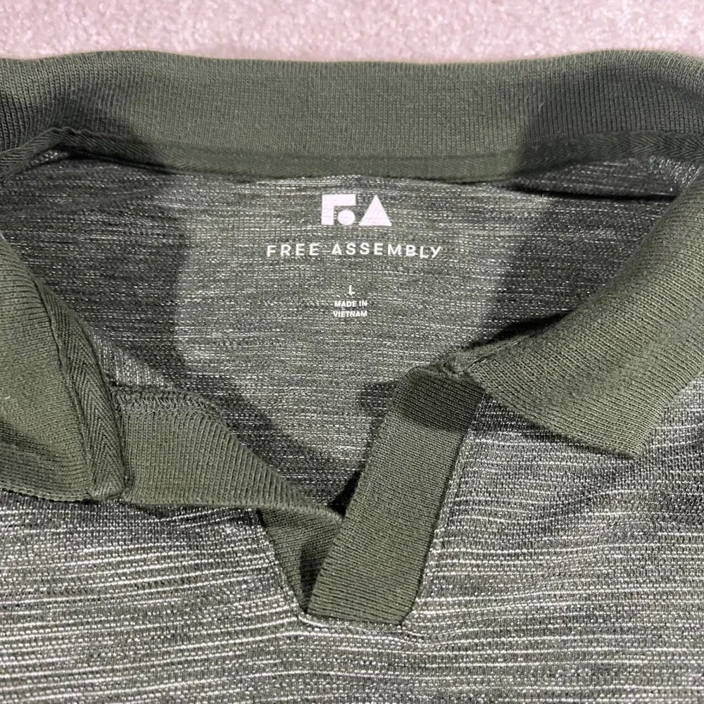 Free‎ Assembly Notch Neck Polo Mens Large Green Space Dye Short Sleeve Shirt
